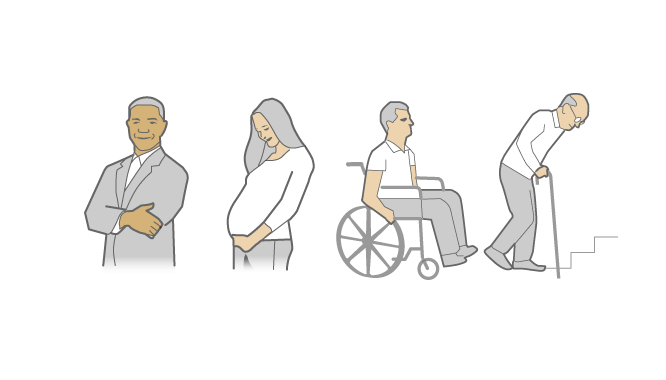 Businesspeople, people with disabilities, elderly people