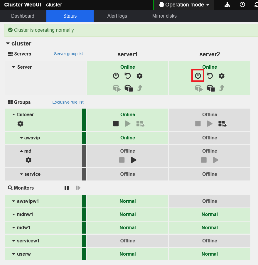 Shut down the server
