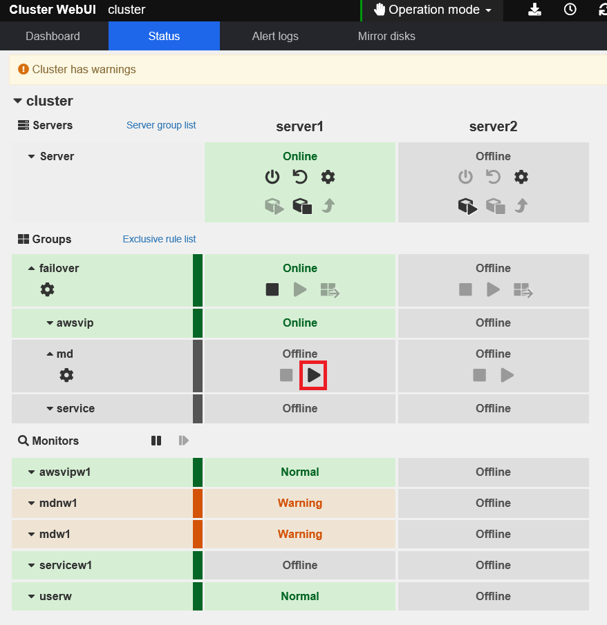 Start the mirror disk