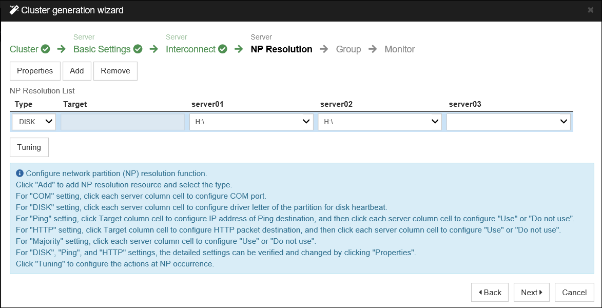 NP resolution screen