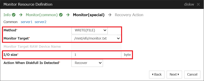 Disk monitor resource settings2