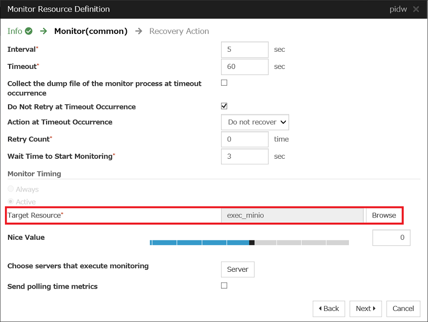 PID monitor resource settings