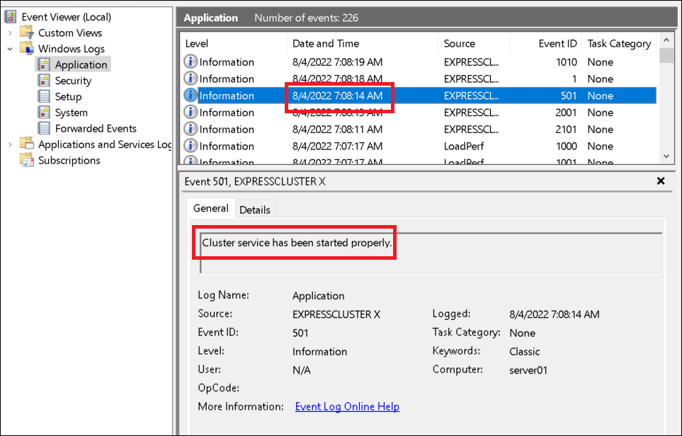 Event log - Application