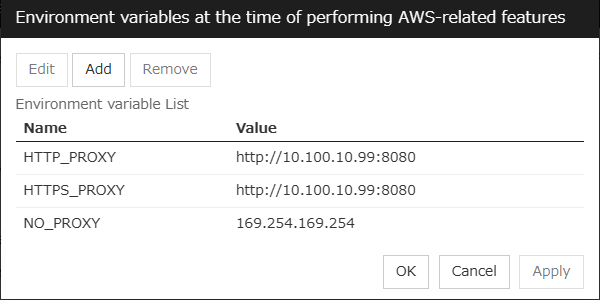 Environment Variables at the Time of Performing AWS-Related Features
