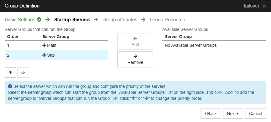 Group Definition - Startup Servers