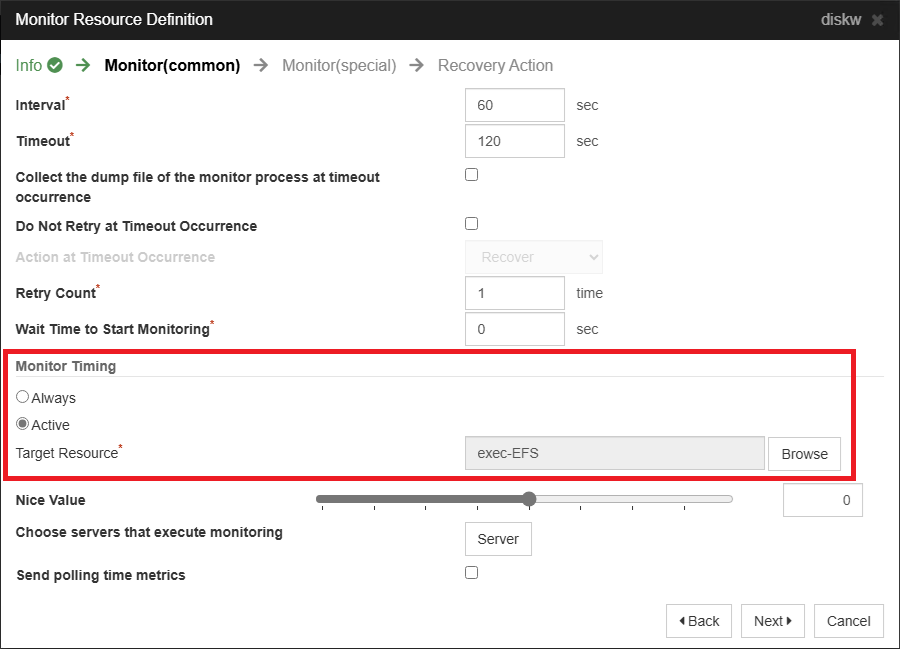 Disk Monitor Resource Definition - Special