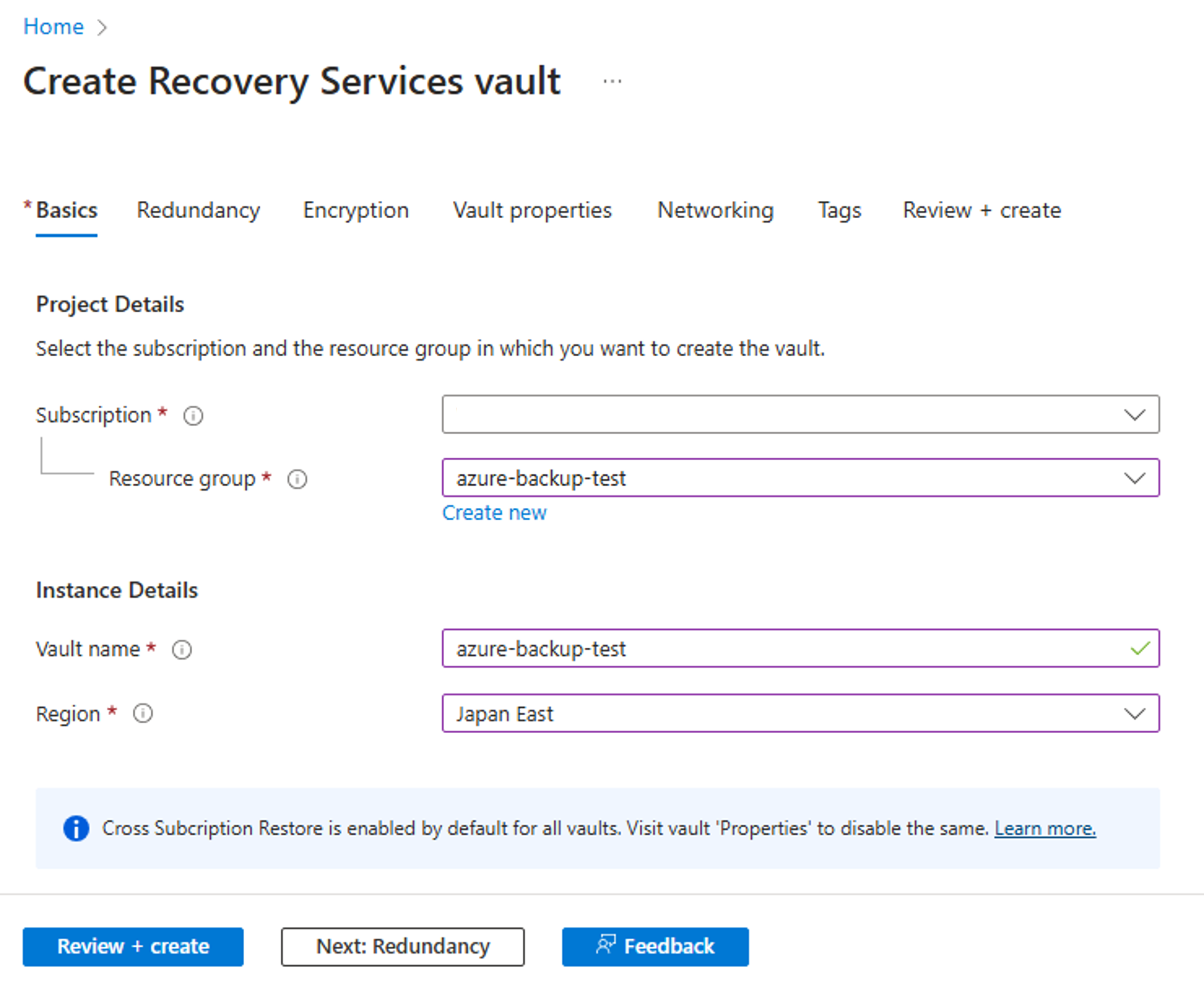 Creating Recovery Services Vault