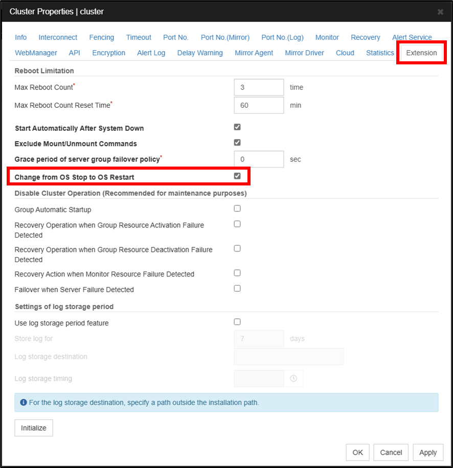 Change from OS Stop to OS Restart