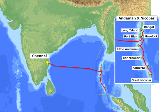 Cable System Route between Chennai and the Andaman and Nicobar islands
