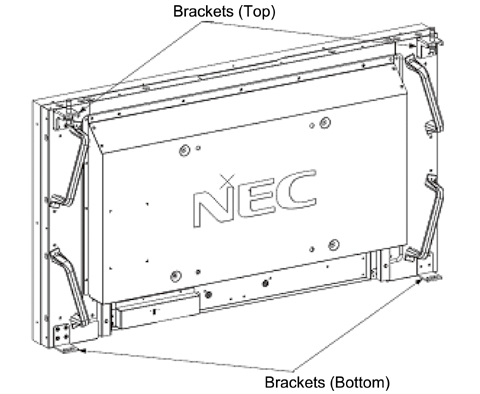 Brackets at the four corners of the rear of display panel.