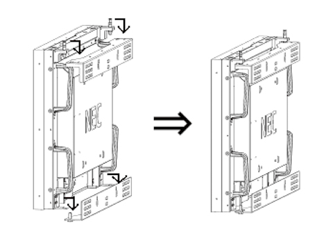 Installing the display on the wall-mounted brackets.