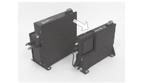 Ku-band frequency converters (Left: Current model; Right: Newly developed model).